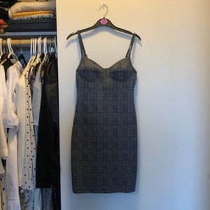 Grey Plaid Pencil Dress with straps